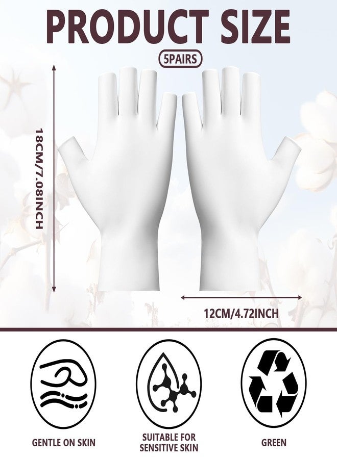 Pretwad 5 Pairs Fingerless Moisturizing Gloves - 100% Cotton White Therapy Gloves, Fingerless Cotton Moisturizing Gloves Cut 5 Fingertips, Breathable Night Gloves for Overnight Hydration, Dry Hands Care - Image 2